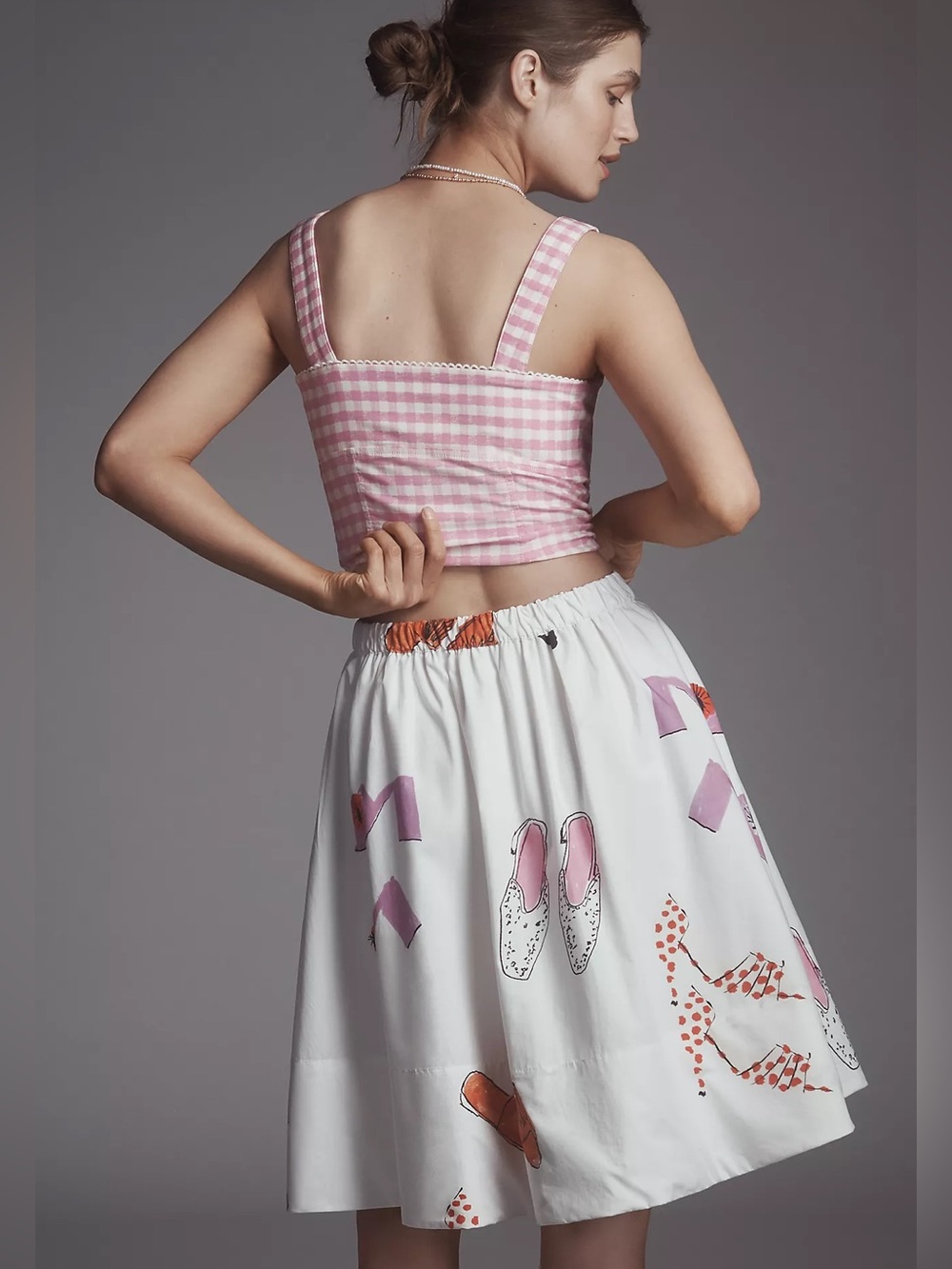 NWT Anthropologie Maeve Jacie Poplin Skirt Fashion Retro Novelty White Pink M - Picture 2 of 4